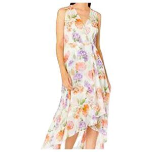 Calvin Klein Surplice Floral-Print Midi Dress, High-Low Hem Women's Size 10